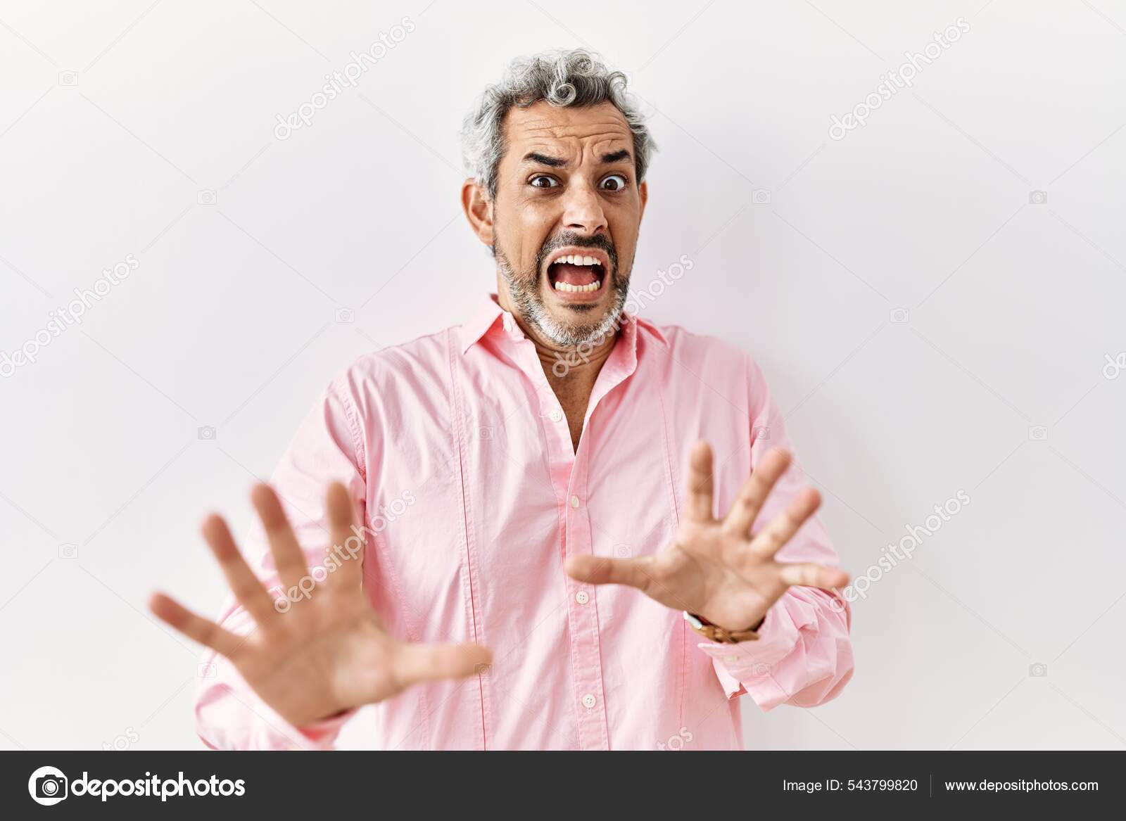 Man Screaming And Looking Terrified Stock Photo - Download Image