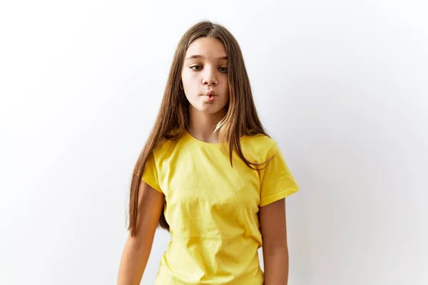 Young Brunette Teenager Standing Together Isolated Background Making Fish Face — Stock Photo, Image