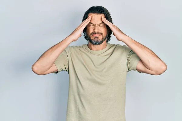 Middle Age Caucasian Man Wearing Casual Clothes Hand Head Headache — Stock Photo, Image