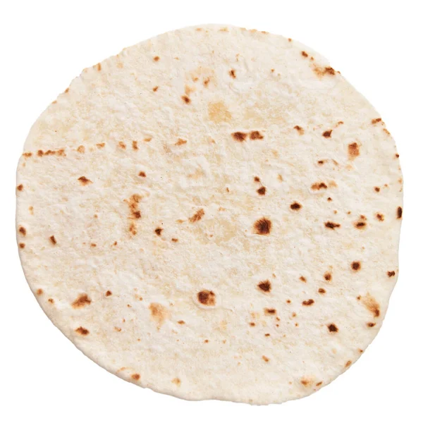 Jedno Mexické Burrito Tortilla Přes Bílé Izolované Pozadí — Stock fotografie