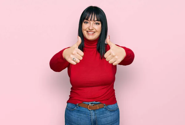 Young Hispanic Woman Wearing Casual Clothes Approving Doing Positive Gesture — Stock Photo, Image