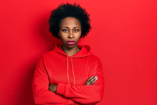 Jovem Afro Americana Vestindo Camisola Casual Cética Nervosa Desaprovando Expressão — Fotografia de Stock