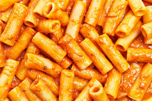 Delicious Italian Rigatoni Pasta Tomato Sauce Texture — Stock Photo, Image