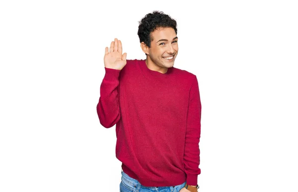 Young Handsome Man Wearing Casual Clothes Waiving Saying Hello Happy — Stock Photo, Image