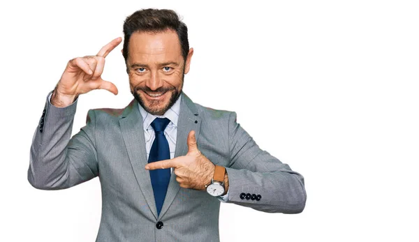 Middle Age Man Wearing Business Clothes Smiling Making Frame Hands — Stock Photo, Image