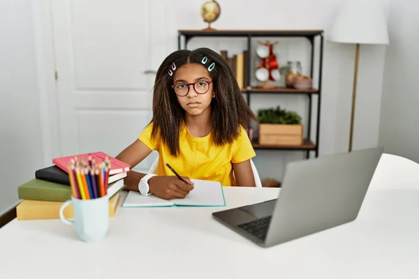 Young African American Girl Doing Homework Home Looking Sleepy Tired — Stock Photo, Image