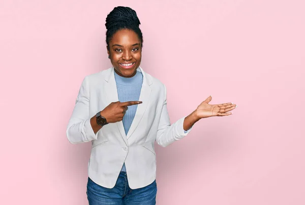 Young African American Woman Wearing Business Clothes Amazed Smiling Camera — Stock Photo, Image