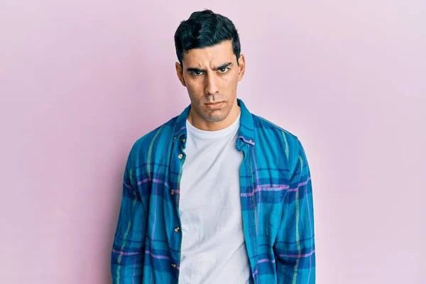 Handsome Hispanic Man Wearing Casual Clothes Skeptic Nervous Frowning Upset — Stock Photo, Image