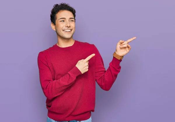 Young Handsome Man Wearing Casual Clothes Smiling Looking Camera Pointing — Stock Photo, Image
