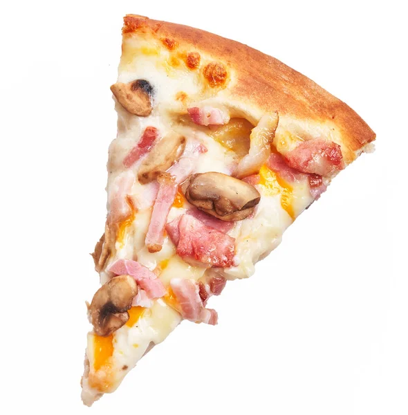 Skiva Italiensk Carbonara Pizza Över Vit Isolerad Bakgrund — Stockfoto