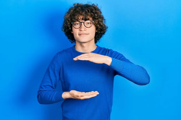 Handsome Young Man Wearing Casual Clothes Glasses Gesturing Hands Showing — Stock Photo, Image
