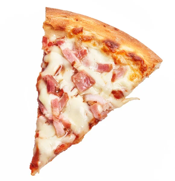 Fatia Pizza Bacon Italiano Sobre Fundo Isolado Branco — Fotografia de Stock