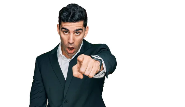 Handsome Hispanic Man Wearing Business Clothes Pointing Displeased Frustrated Camera — Stock Photo, Image