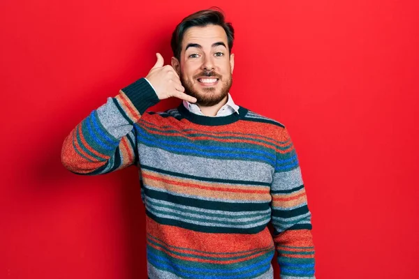 Handsome Caucasian Man Beard Wearing Elegant Wool Winter Sweater Smiling — Stockfoto
