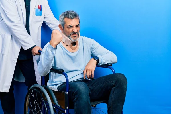 Handsome Middle Age Man Grey Hair Wheelchair Wearing Cervical Collar — Stock Photo, Image