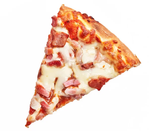 Fatia Pizza Bacon Italiano Sobre Fundo Isolado Branco — Fotografia de Stock