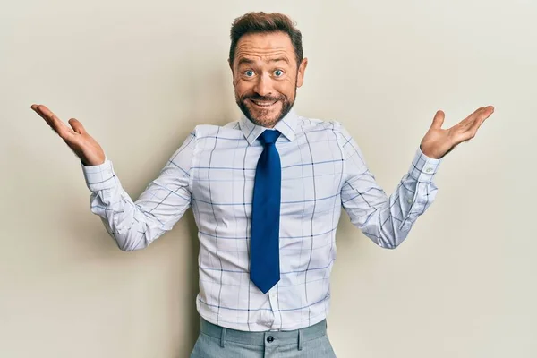 Middle Age Businessman Wearing Business Shirt Tie Clueless Confused Open — Stock Photo, Image