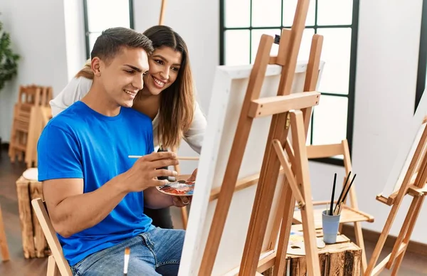 Schüler Und Lehrer Lächeln Glücklich Beim Malen Der Kunstschule — Stockfoto