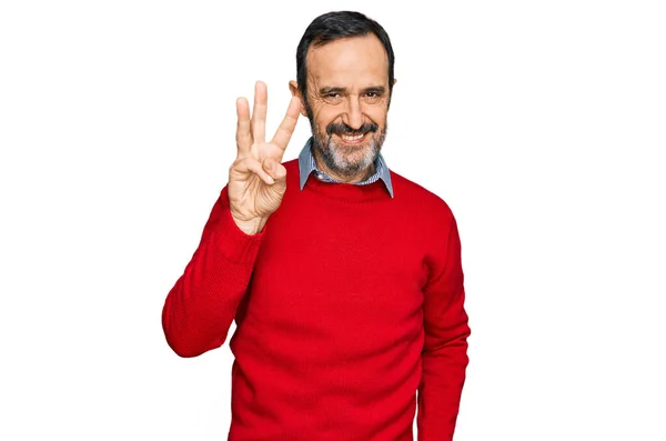 Middle Age Hispanic Man Wearing Casual Clothes Showing Pointing Fingers — Stock Photo, Image
