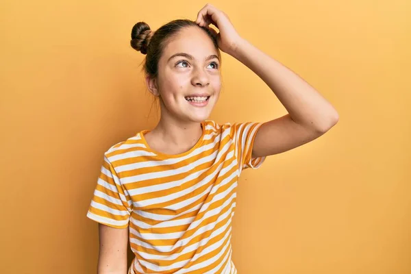 Beautiful Brunette Little Girl Wearing Casual Striped Shirt Smiling Confident — Stock Photo, Image