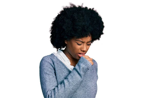 Mladá Afroameričanka Oblečená Obchodního Oblečení Necítí Dobře Kašle Jako Příznak — Stock fotografie