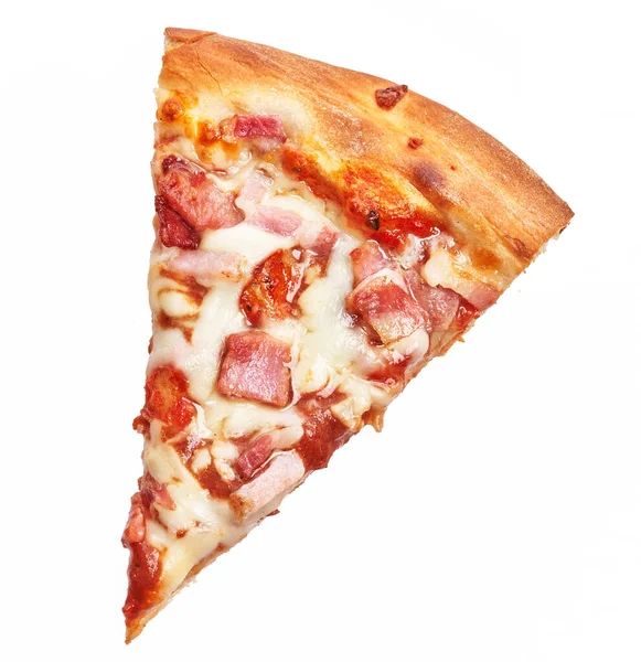 Fatia Pizza Bacon Italiano Sobre Fundo Isolado Branco — Fotografia de Stock