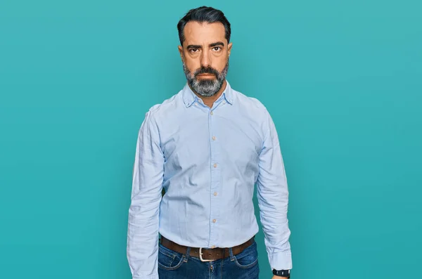 Homem Meia Idade Com Barba Vestindo Camisa Negócios Cético Nervoso — Fotografia de Stock