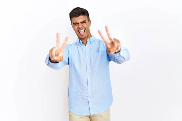Jovem Hispânico Vestindo Camisa Negócios Sobre Fundo Isolado Sorrindo Com — Fotografia de Stock