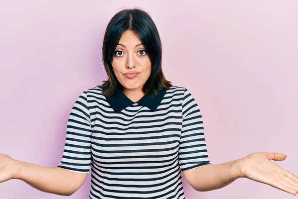 Young Hispanic Woman Wearing Casual Clothes Clueless Confused Expression Arms — Stock Photo, Image