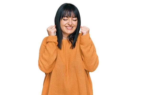 Young Hispanic Woman Wearing Casual Clothes Excited Success Arms Raised — Stock Photo, Image