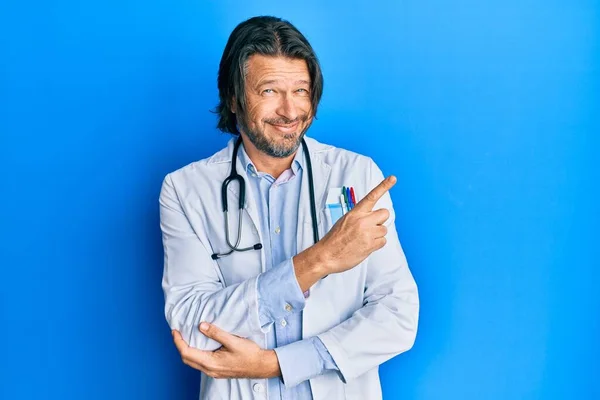 Middle Age Handsome Man Wearing Doctor Uniform Stethoscope Big Smile — Stock Photo, Image