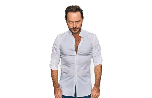 Middle Age Man Wearing Casual Clothes Skeptic Nervous Frowning Upset — Stock Photo, Image