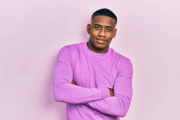 Young Black Man Wearing Casual Pink Sweater Happy Face Smiling —  Fotos de Stock