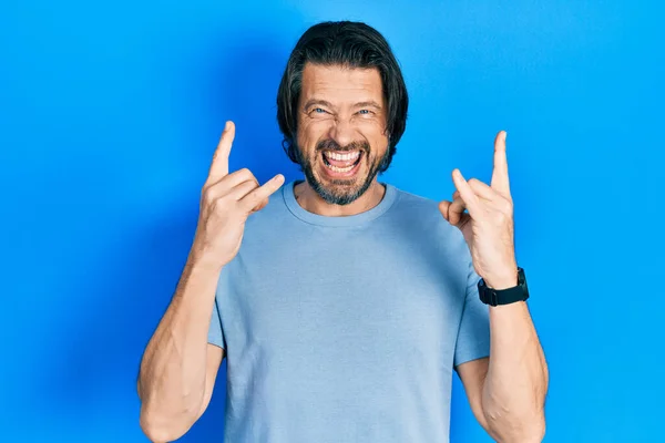 Middle Age Caucasian Man Wearing Casual Clothes Shouting Crazy Expression — Stock Photo, Image