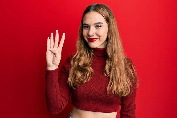 Young Blonde Woman Wearing Turtleneck Sweater Showing Pointing Fingers Number — Stock Photo, Image