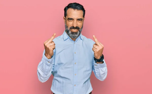 Middle Aged Man Beard Wearing Business Shirt Showing Middle Finger — Stockfoto
