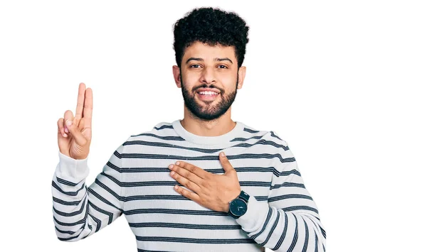 Young Arab Man Beard Wearing Casual Striped Sweater Smiling Swearing — ストック写真