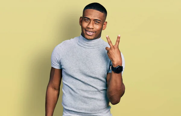 Young Black Man Wearing Casual Shirt Smiling Happy Face Winking — 스톡 사진