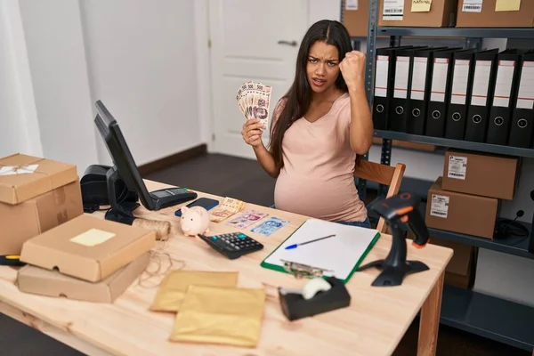 Jonge Zwangere Vrouw Werkt Bij Kleine Bedrijven Commerce Houden Mexicaanse — Stockfoto