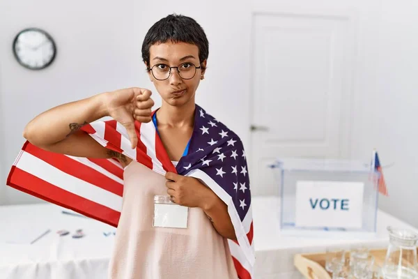 Young Hispanic Woman Short Hair Political Campaign Election Holding Usa — Stock Photo, Image