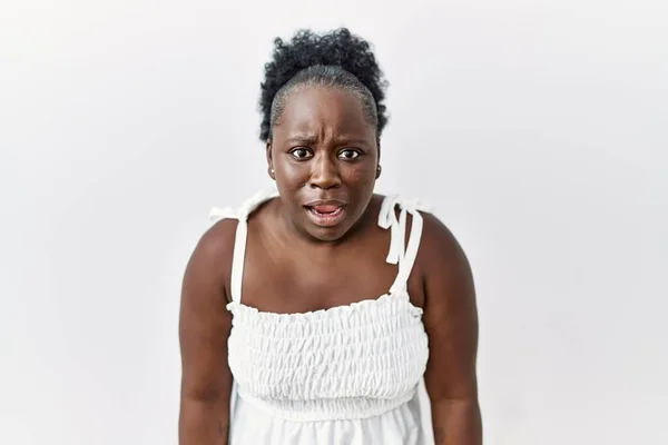 Young African Woman Standing White Isolated Background Afraid Shocked Surprise — Stock Photo, Image