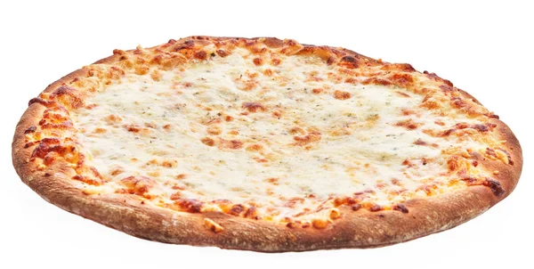 Einzelne Italienische Käse Pizza Über Weißem Isolierten Hintergrund — Stockfoto