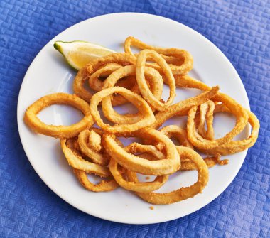  Kağıt yüzeyinde kızarmış kalamar tabağı