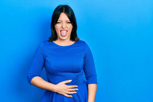 Young Hispanic Woman Wearing Casual Clothes Sticking Tongue Out Happy — Stock Photo, Image