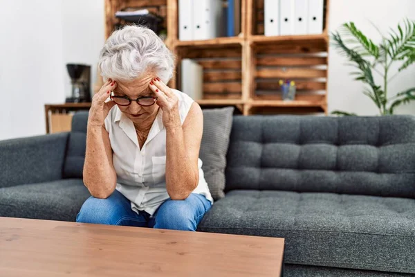 Senior Grey Haired Woman Patient Depressed Psychology Center — Stock Photo, Image