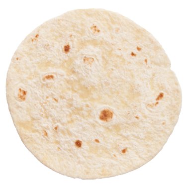  Bir Meksika Burrito Tortilla 'sı ve beyaz izole edilmiş arka plan