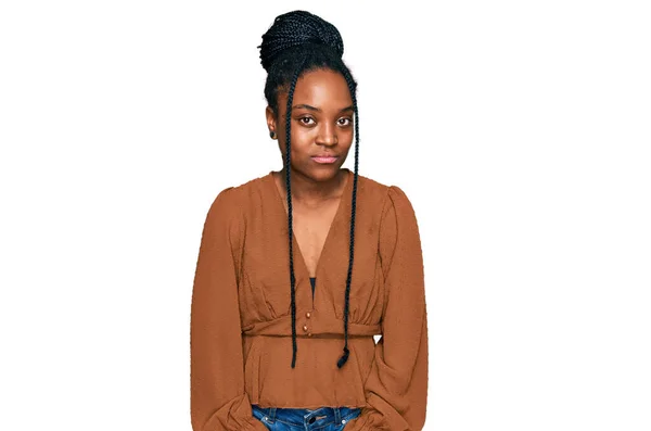 Mujer Afroamericana Joven Vestida Con Ropa Casual Deprimida Preocupada Por — Foto de Stock