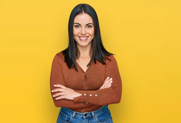 Young Hispanic Woman Wearing Casual Clothes Happy Face Smiling Crossed — Stock Photo, Image