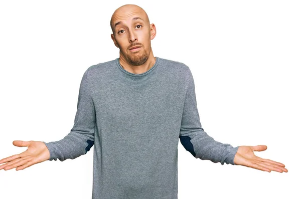 Bald Man Beard Wearing Casual Clothes Clueless Confused Expression Arms — ストック写真