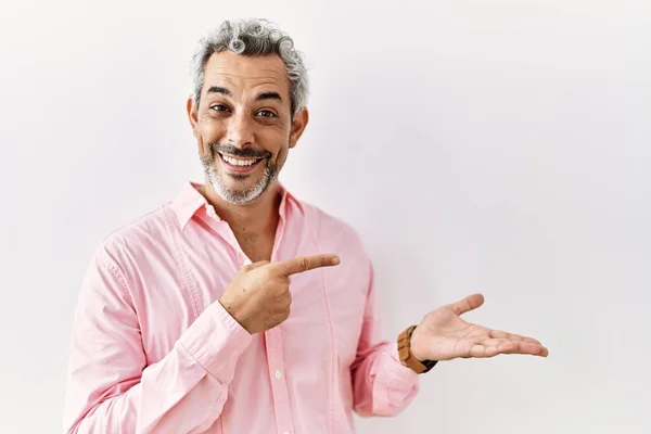 Middle Age Hispanic Man Standing Isolated Background Amazed Smiling Camera — Stockfoto